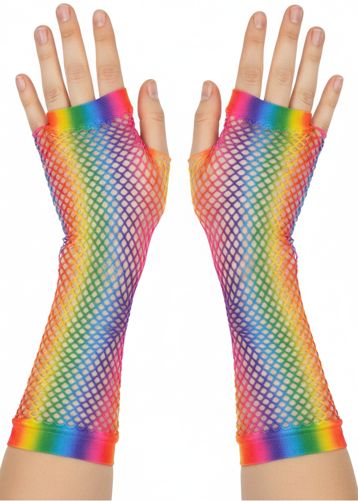 Rainbow Fishnet Long Costume Gloves - main image