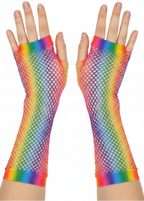 Rainbow Fishnet Long Costume Gloves - main image