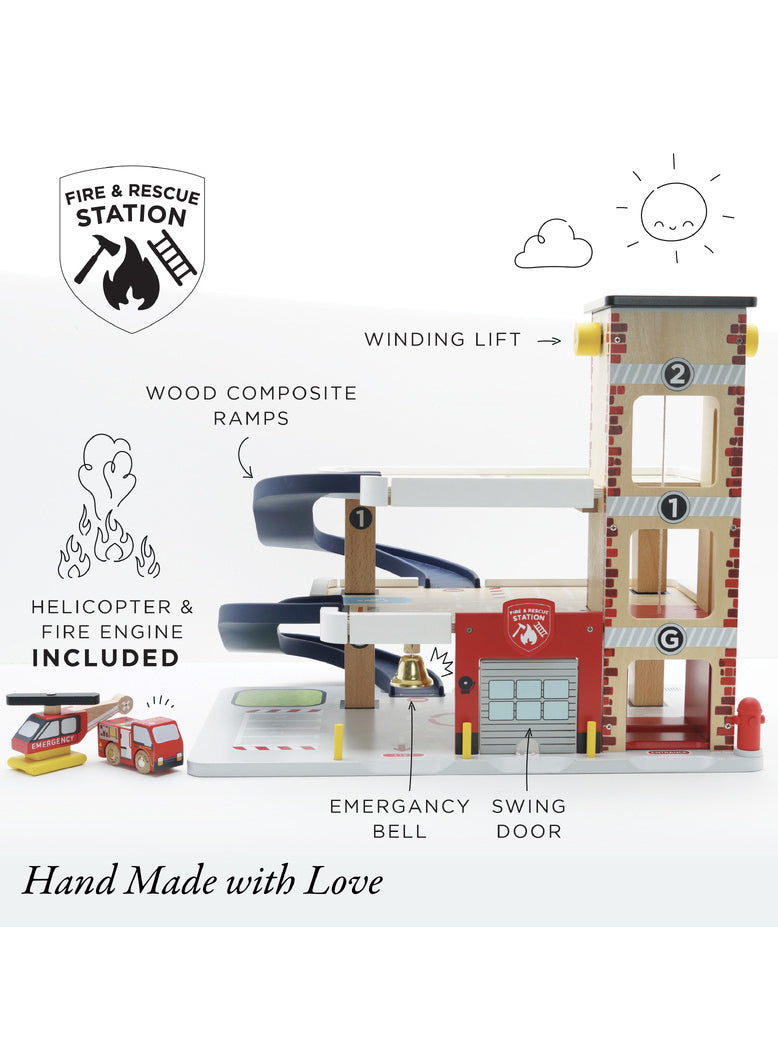 Fire And Rescue Wooden Garage Childrens Toy Set - Info Image 1