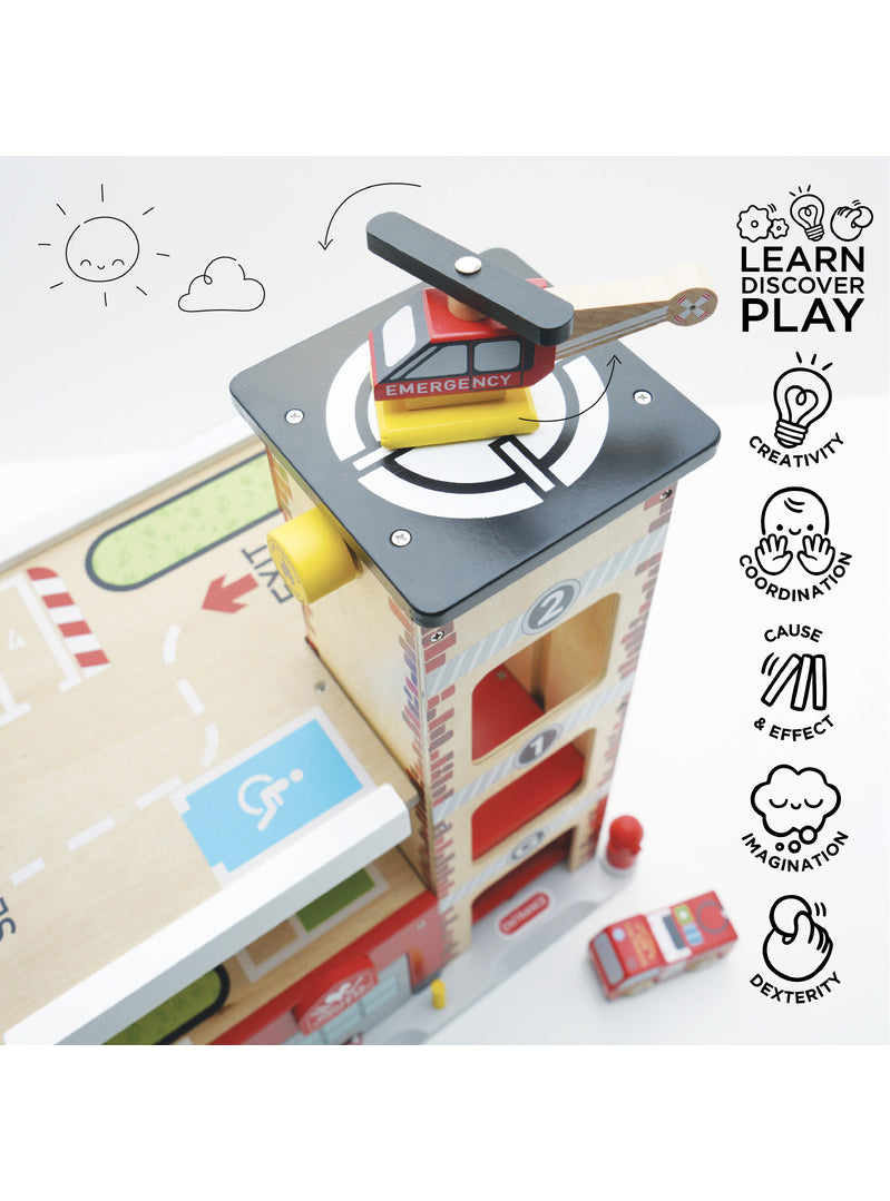 Fire And Rescue Wooden Garage Childrens Toy Set - Info Image 2