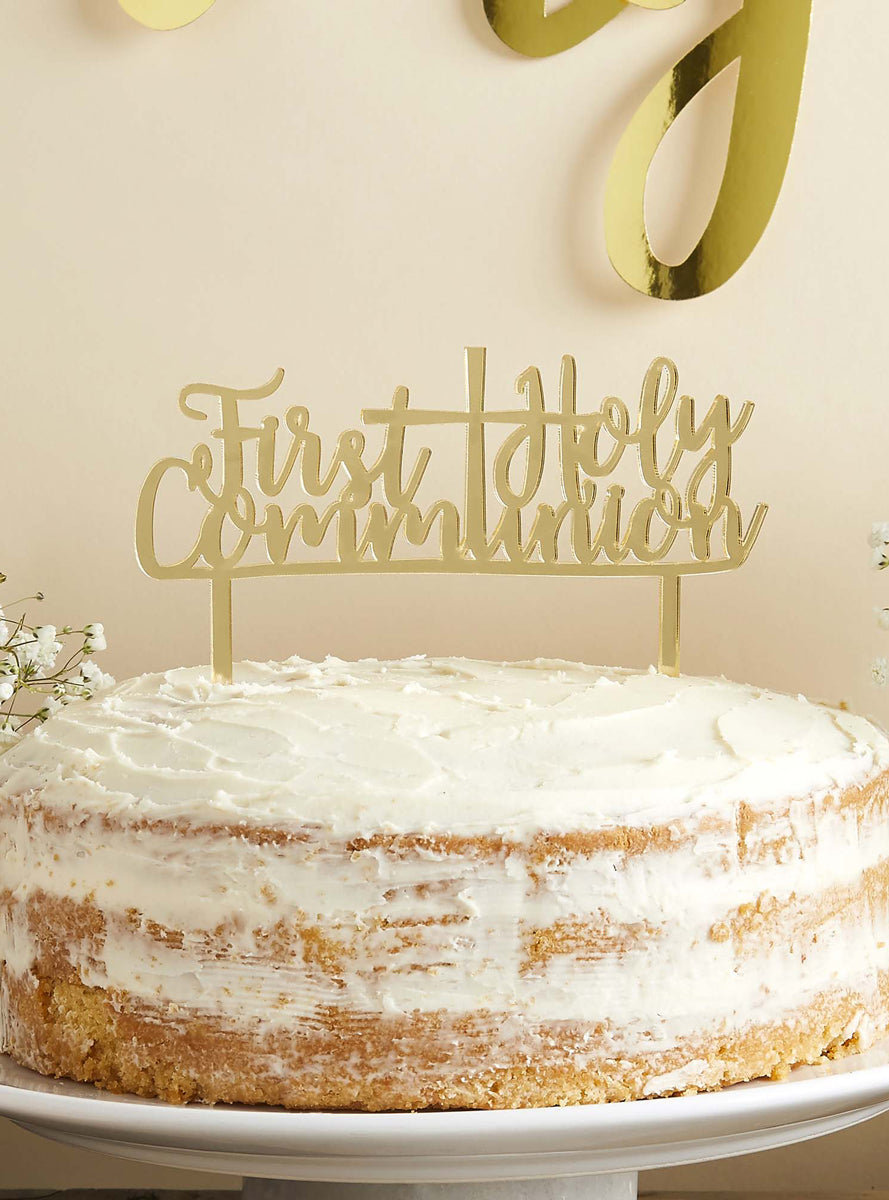 First Holy Communion 16cm Gold Acrylic Cake Topper - Lifestyle Image 1