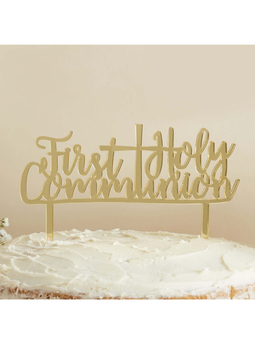 First Holy Communion 16cm Gold Acrylic Cake Topper - Lifestyle Image 2