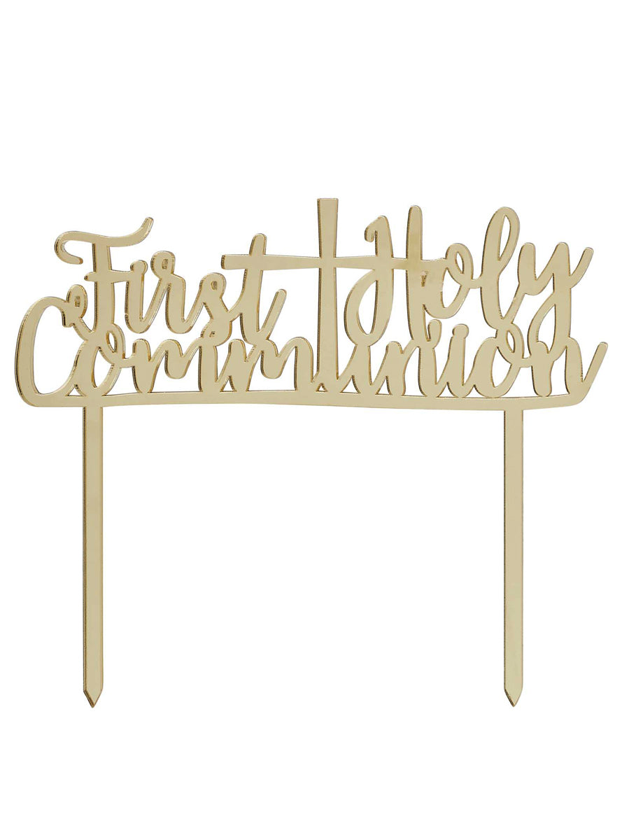First Holy Communion 16cm Gold Acrylic Cake Topper - Main Image