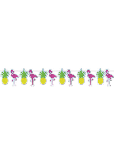 Image of Hawaiian Flamingos and Pineapples Party Banner