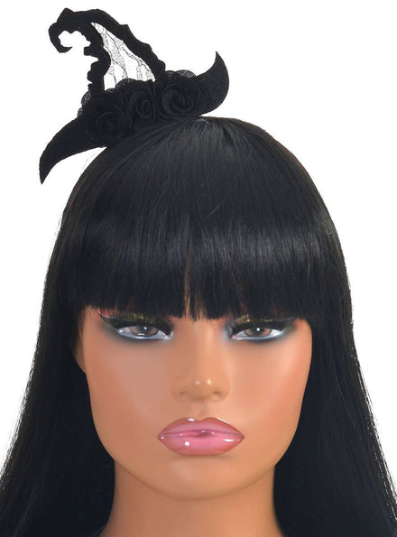 Image of Floral Black Mini Witch Hat Halloween Costume Headband