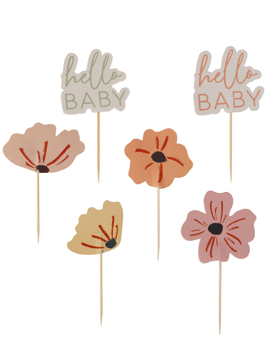 Floral Hello Baby 12 Pack Cupcake Toppers – Main Image