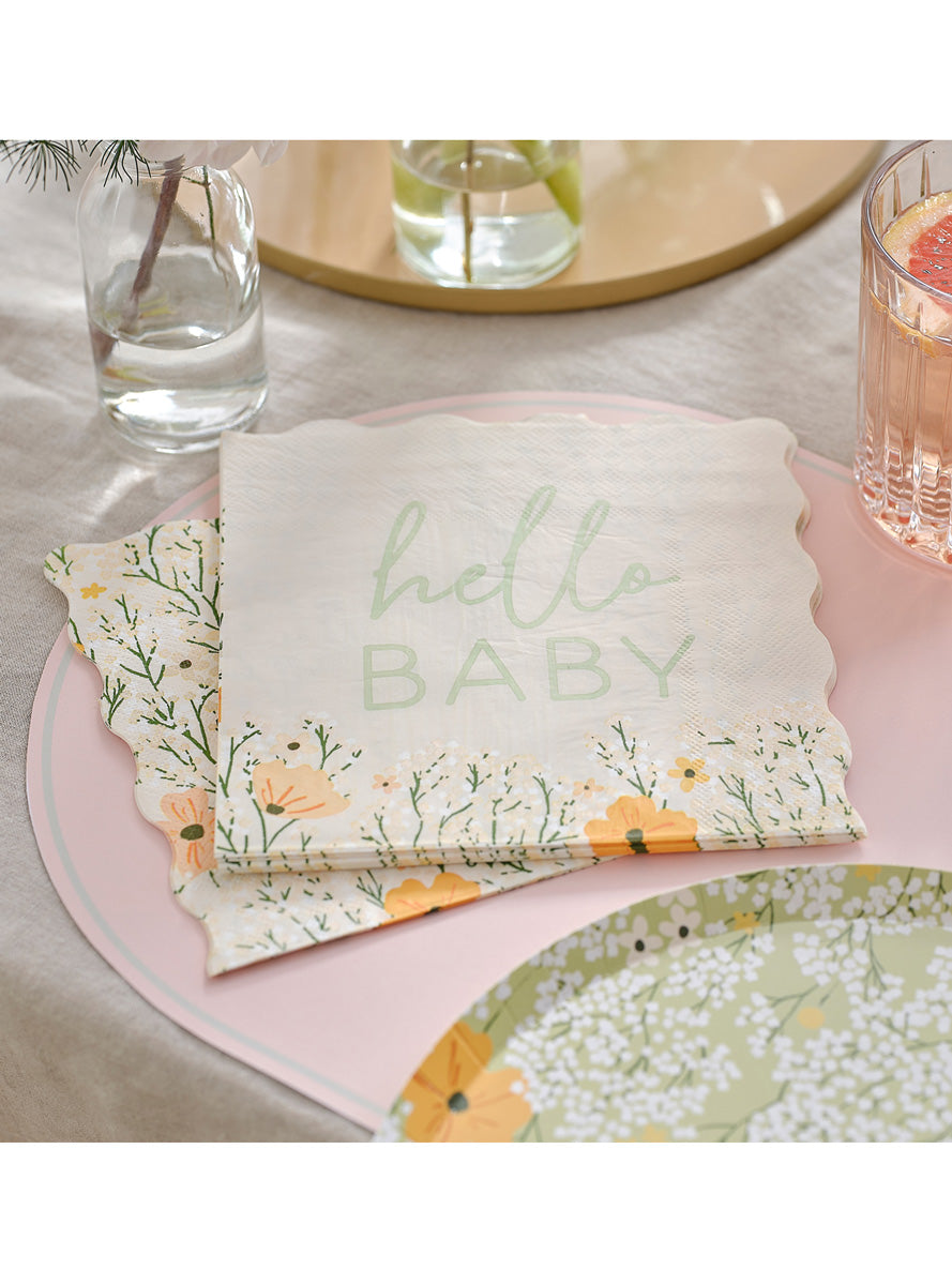 Floral Hello Baby 16 Pack Napkins – Lifestyle Image