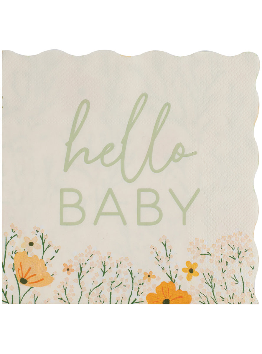 Floral Hello Baby 16 Pack Napkins – Main Image