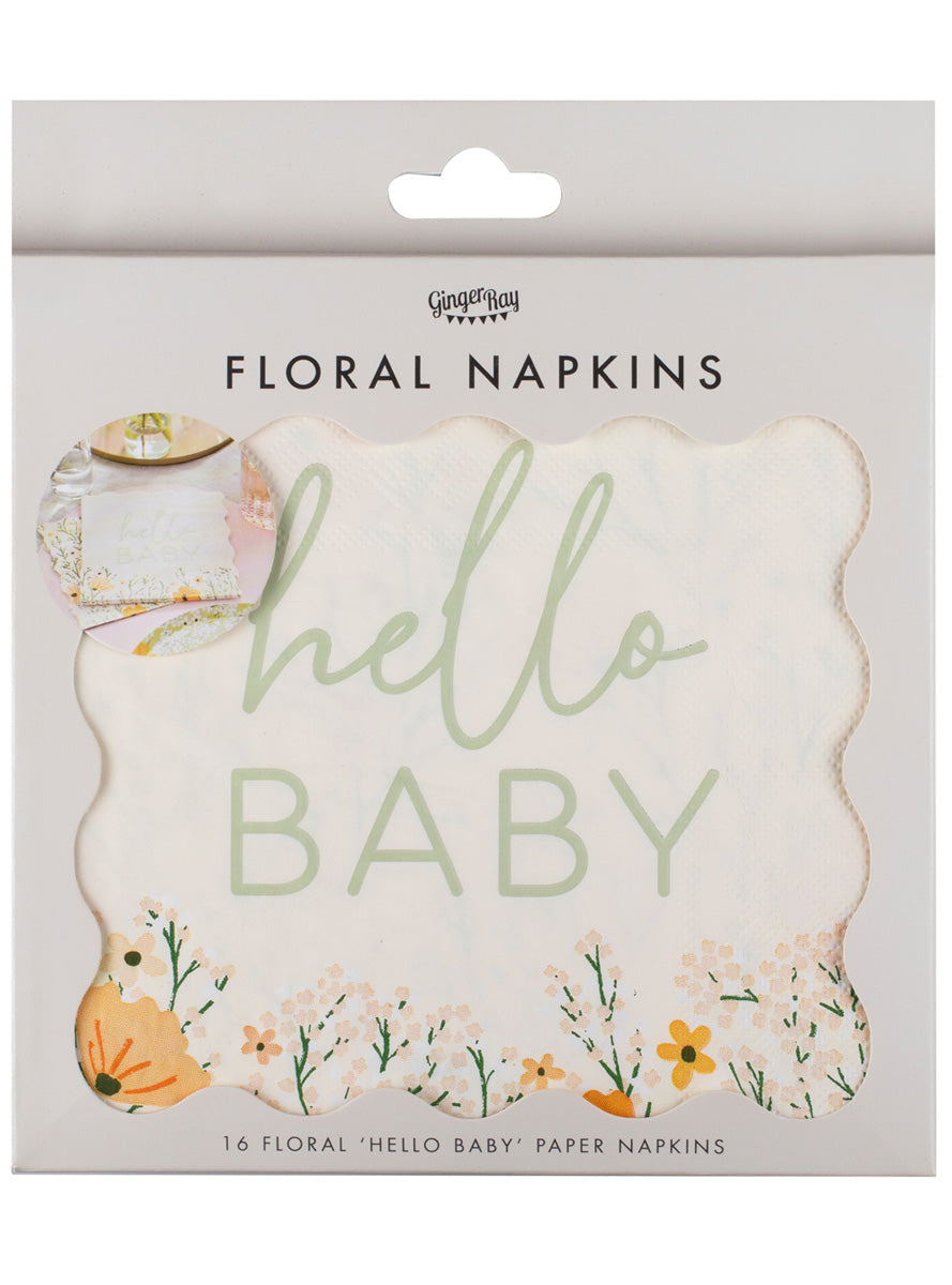 Floral Hello Baby 16 Pack Napkins – Packaging Image