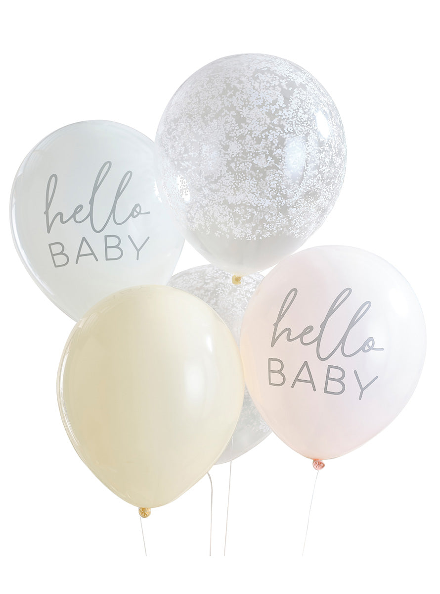 Floral Hello Baby 5 Pack Latex Balloons – Main Image