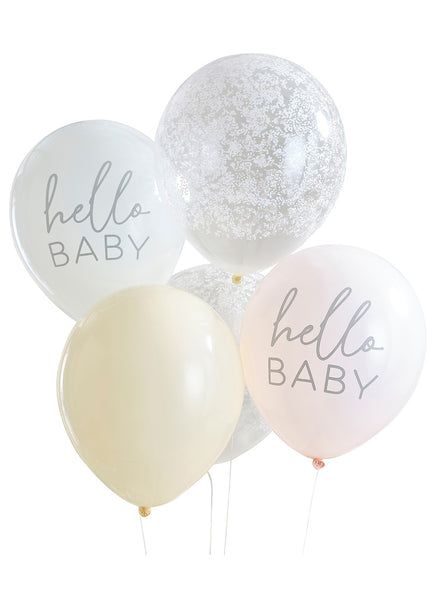 Floral Hello Baby 5 Pack Latex Balloons – Main Image