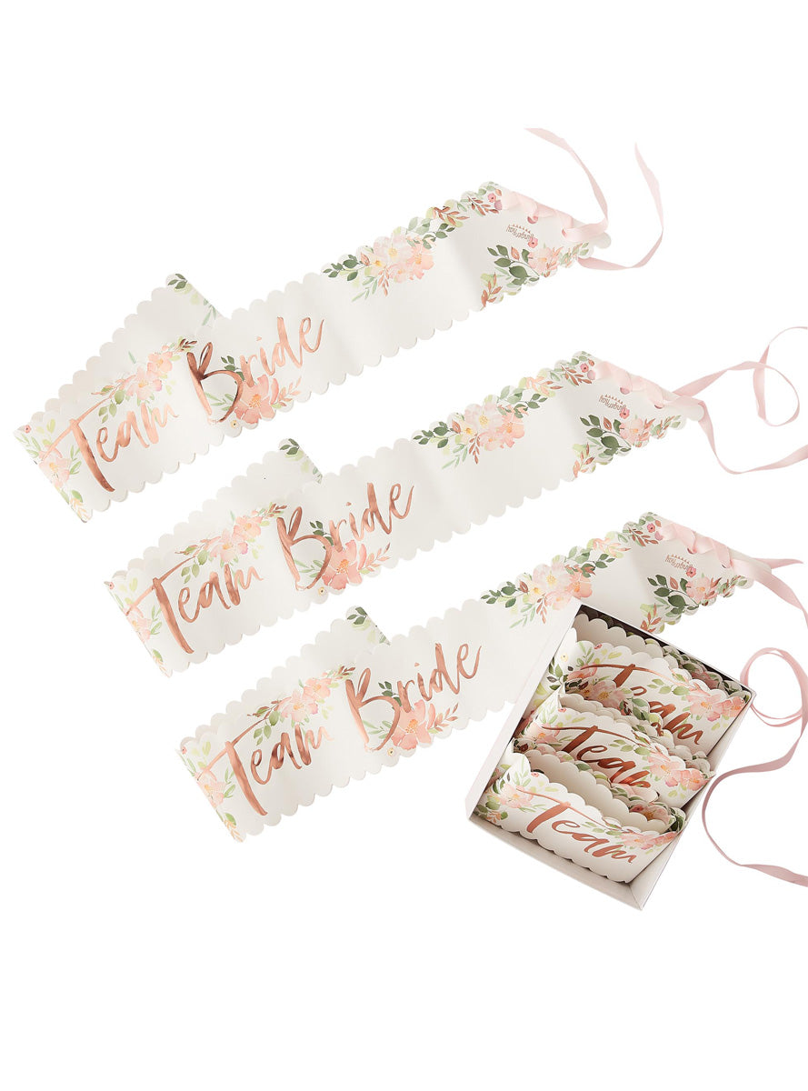 Floral Hen Party 6 Pack Team Bride Sashes – Main Image