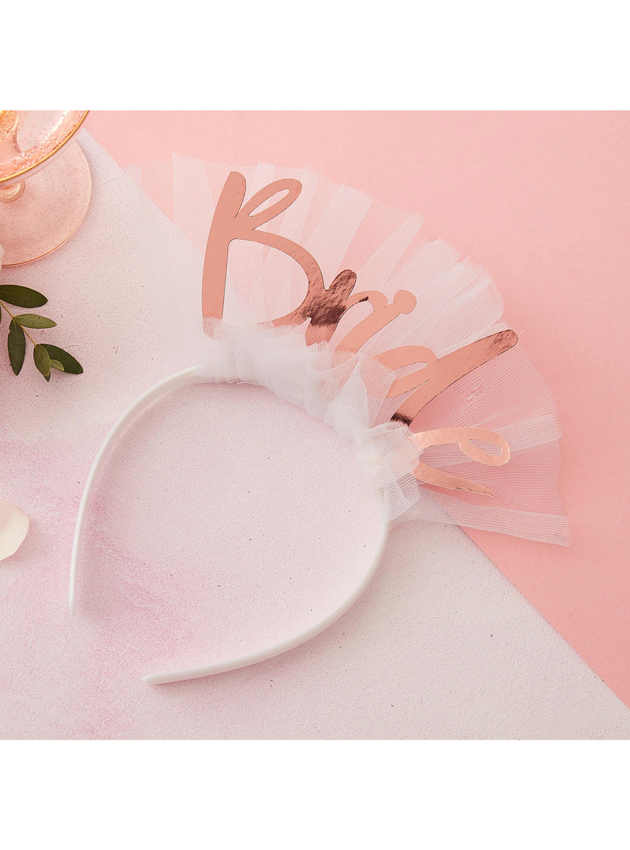Floral Hen Party Rose Gold Bride Headband – Main Image