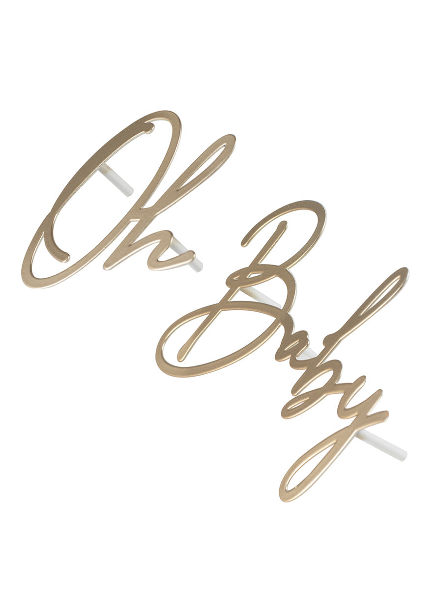 Floral Oh Baby Gold 12cm Cake Decoration – Alternative Image