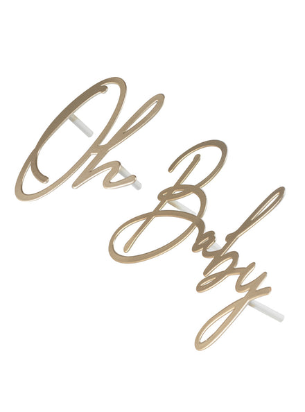 Floral Oh Baby Gold 12cm Cake Decoration – Alternative Image