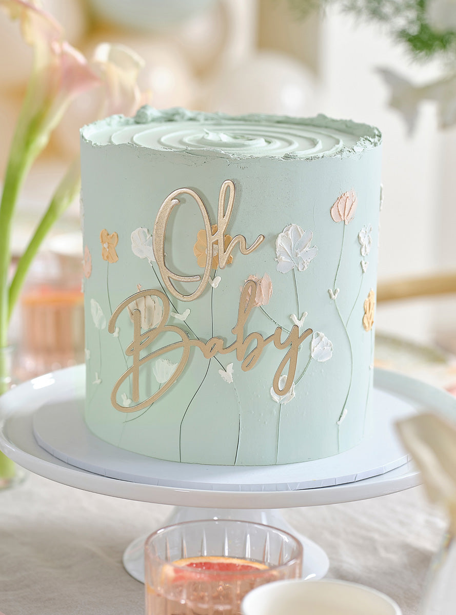 Floral Oh Baby Gold 12cm Cake Decoration – Main Image