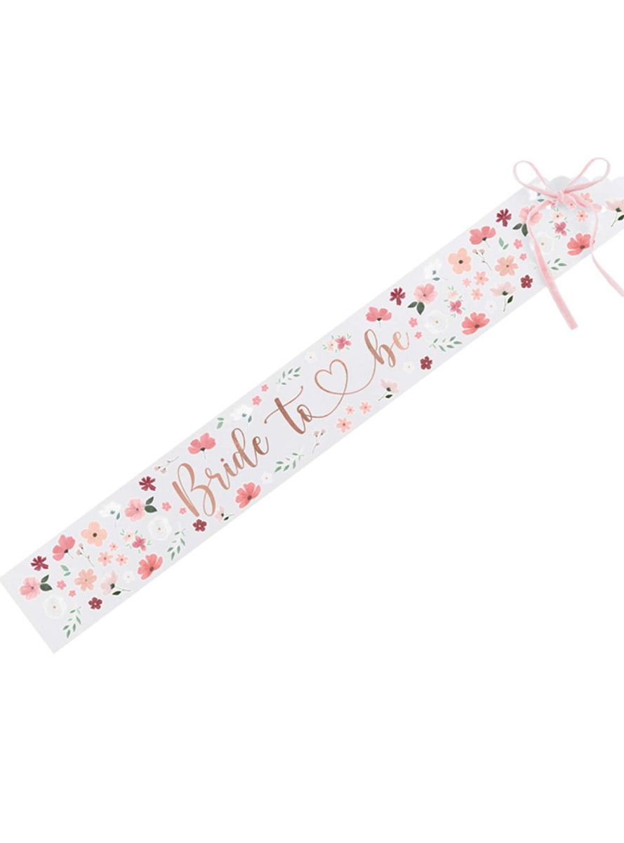 Floral Party White Bride To Be Hens Night Sash - Main Image