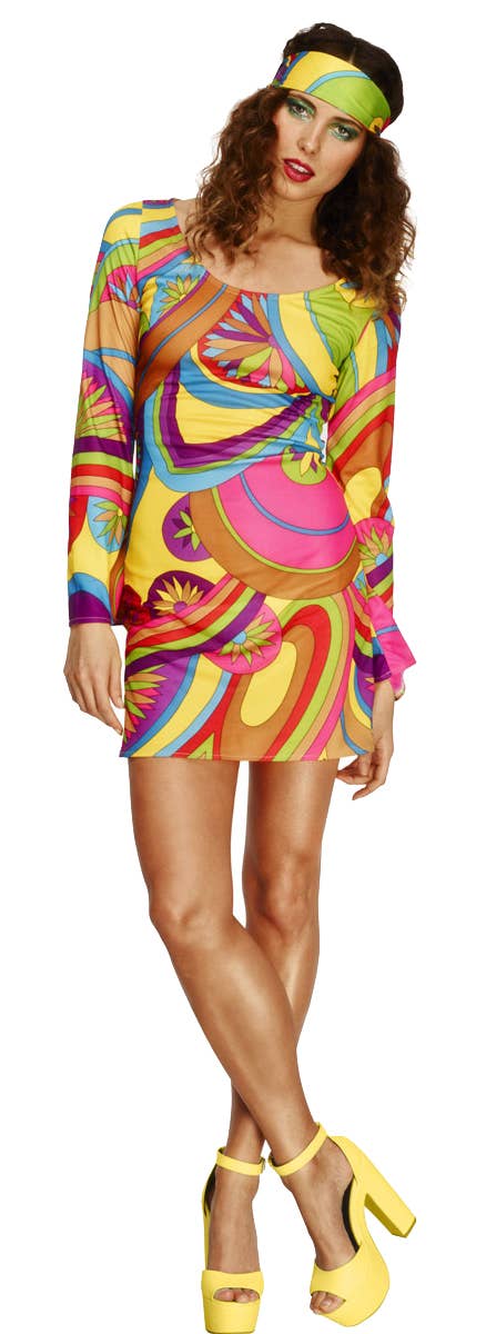 Flower Power Womens Sexy Hippie Go Go Dancer 60s  Costume - Front
 Image 