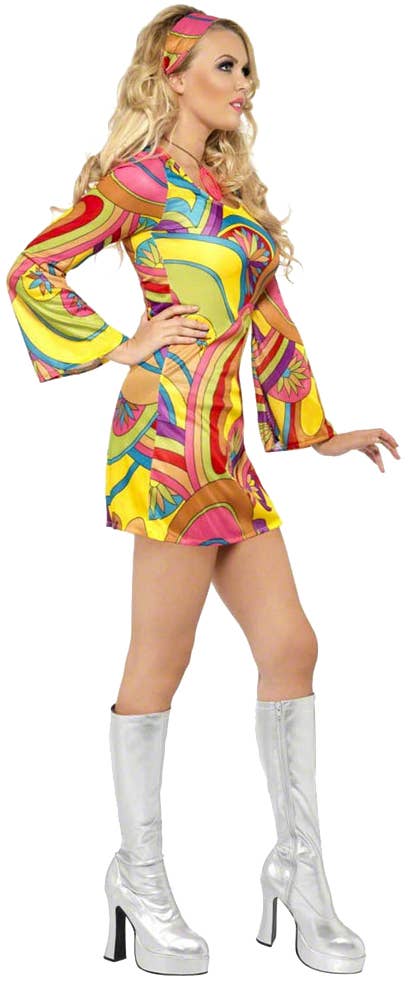 Flower Power Womens Sexy Hippie Go Go Dancer 60s  Costume - Side Image 