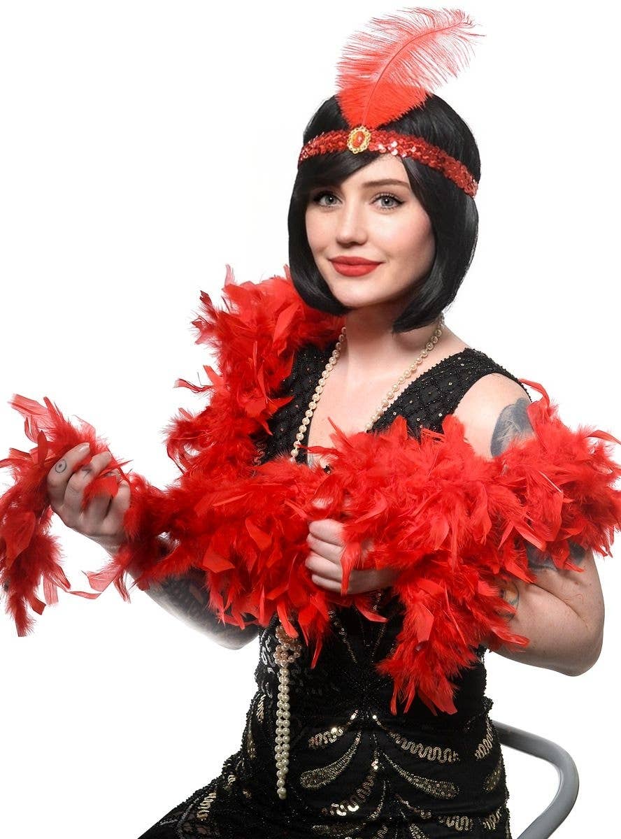 Red Fluffy Feather Costume Boa - Main Image