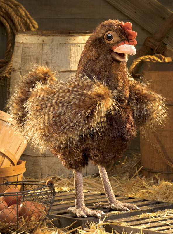 Fluffy Brown Hen Large Plush Puppet