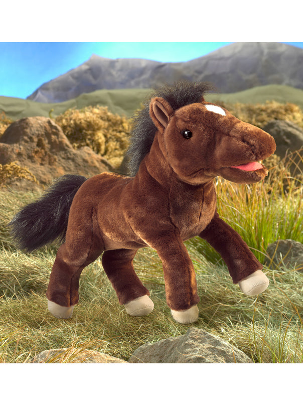 Fluffy Brown Horse Hand Puppet - Lifestyle Image