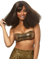 Disco Diva Women's Fluffy Brown Costume Wig with Fringe - Main Image