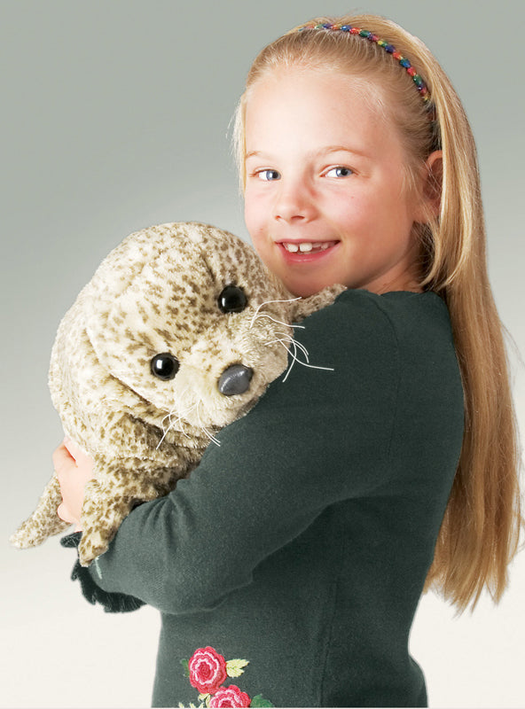 Fluffy Harbour Seal Hand Puppet - Lifestyle Image 1