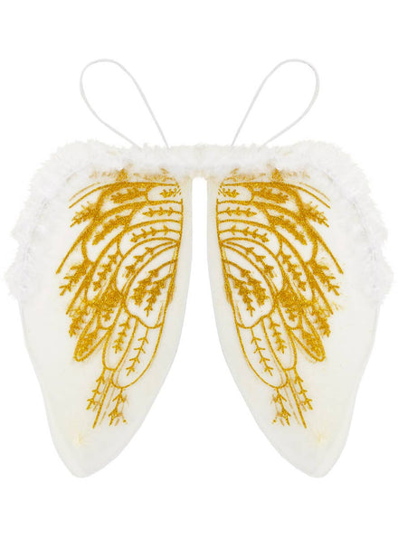 Image of Fluffy White and Gold Glitter Angel Costume Wings