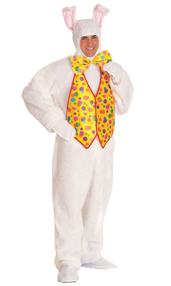 Deluxe Men's Plush Easter Bunny Costume With Yellow Waistcoat and Bow Tie
