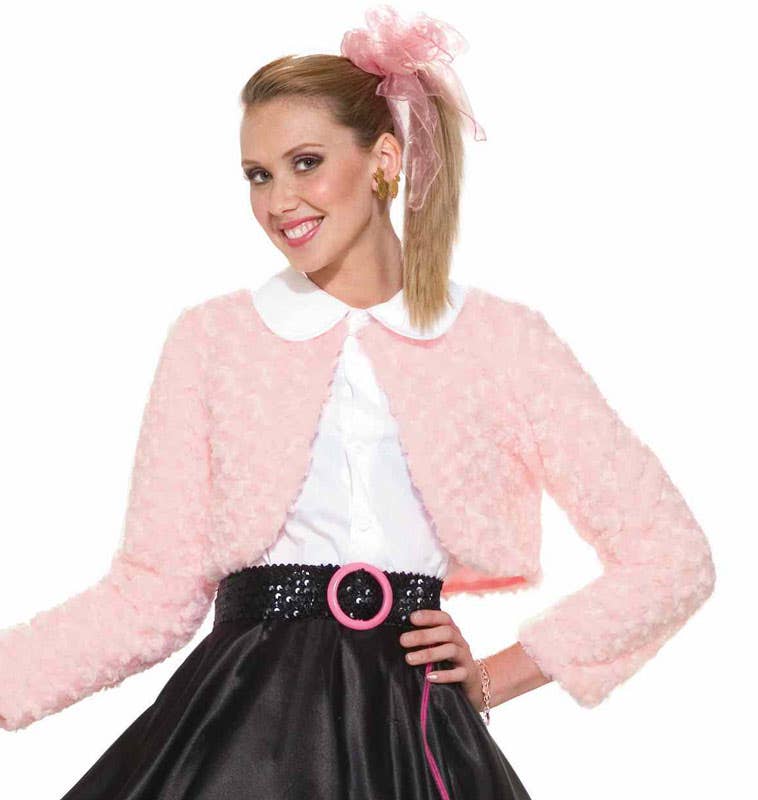 Womens Pink and Black Cute Poodle Skirt 50 Dress Up Costume - Close Image