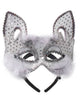 White and Silver Sequinned Cat Masquerade Mask with Ears View 1
