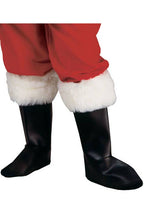 Black Vinyl Santa Claus Costume Boot Covers with Faux White Fur Trim