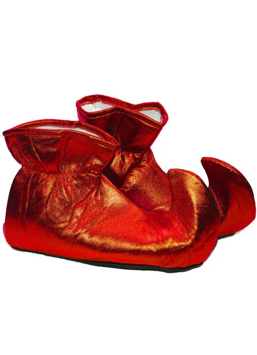 Pointed Metallic Red Christmas Elf Costume Shoe Covers - Main View
