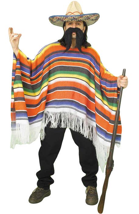 Colourfully Striped Men's Mexican Poncho Costume