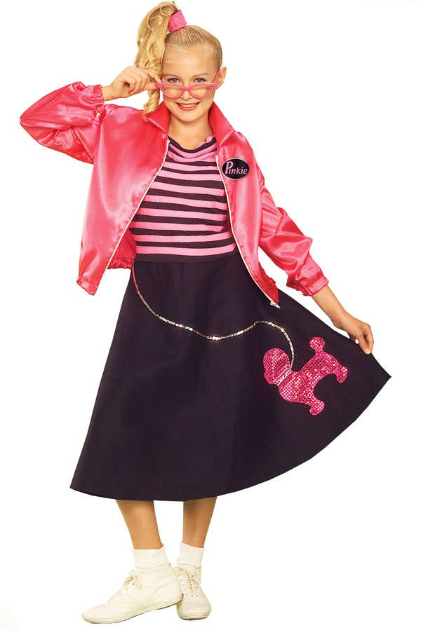 Girls Rockabilly Black Poodle 50s Skirt Fancy Dress - Front View