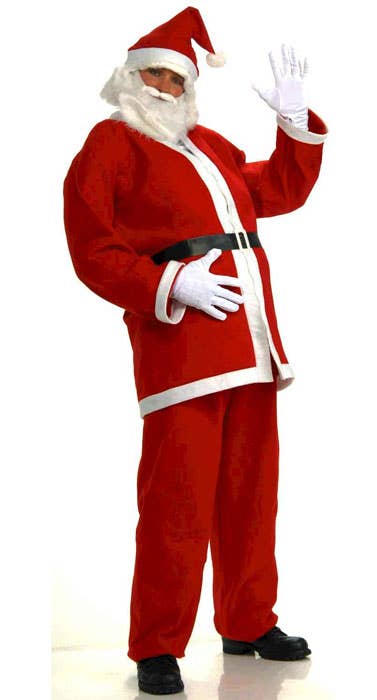 Affordable Red and White Fleece Santa Claus Costume for Men - Main Image
