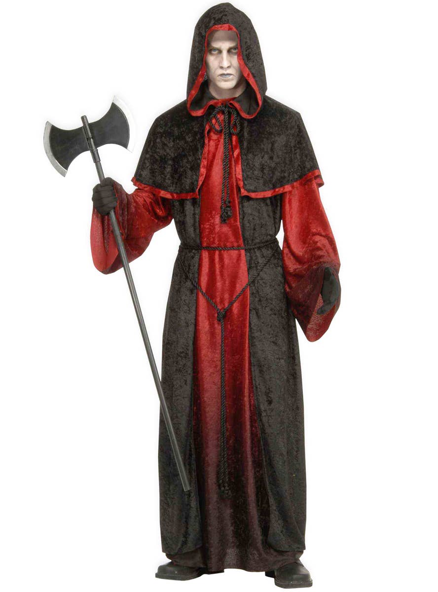 Deluxe Demon Mens Halloween Robe | Black and Red Mens Costume Robe