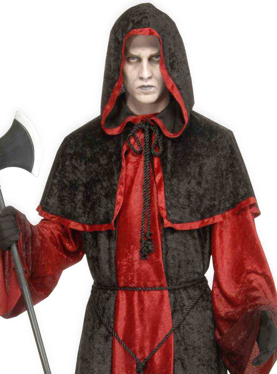 Deluxe Demon Mens Halloween Robe | Black and Red Mens Costume Robe