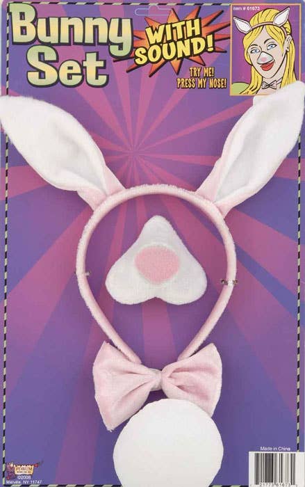 White and Pink Easter Bunny Costume Kit with Sounds