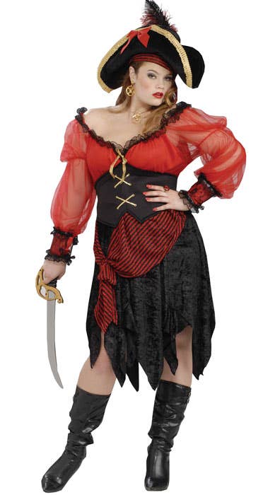 Black and Red Buccaneer Beauty Women's Sexy Plus Size Pirate Costume - Main Image