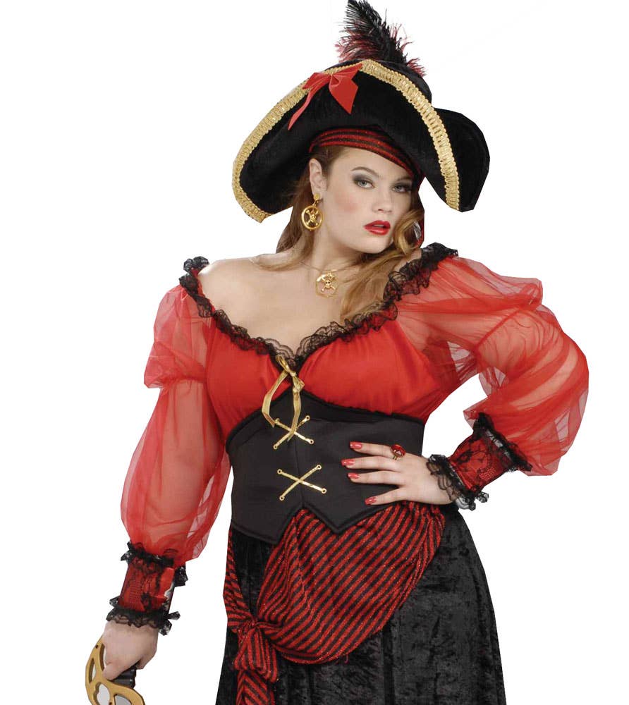 Black and Red Buccaneer Beauty Women's Sexy Plus Size Pirate Costume - Alternative Image