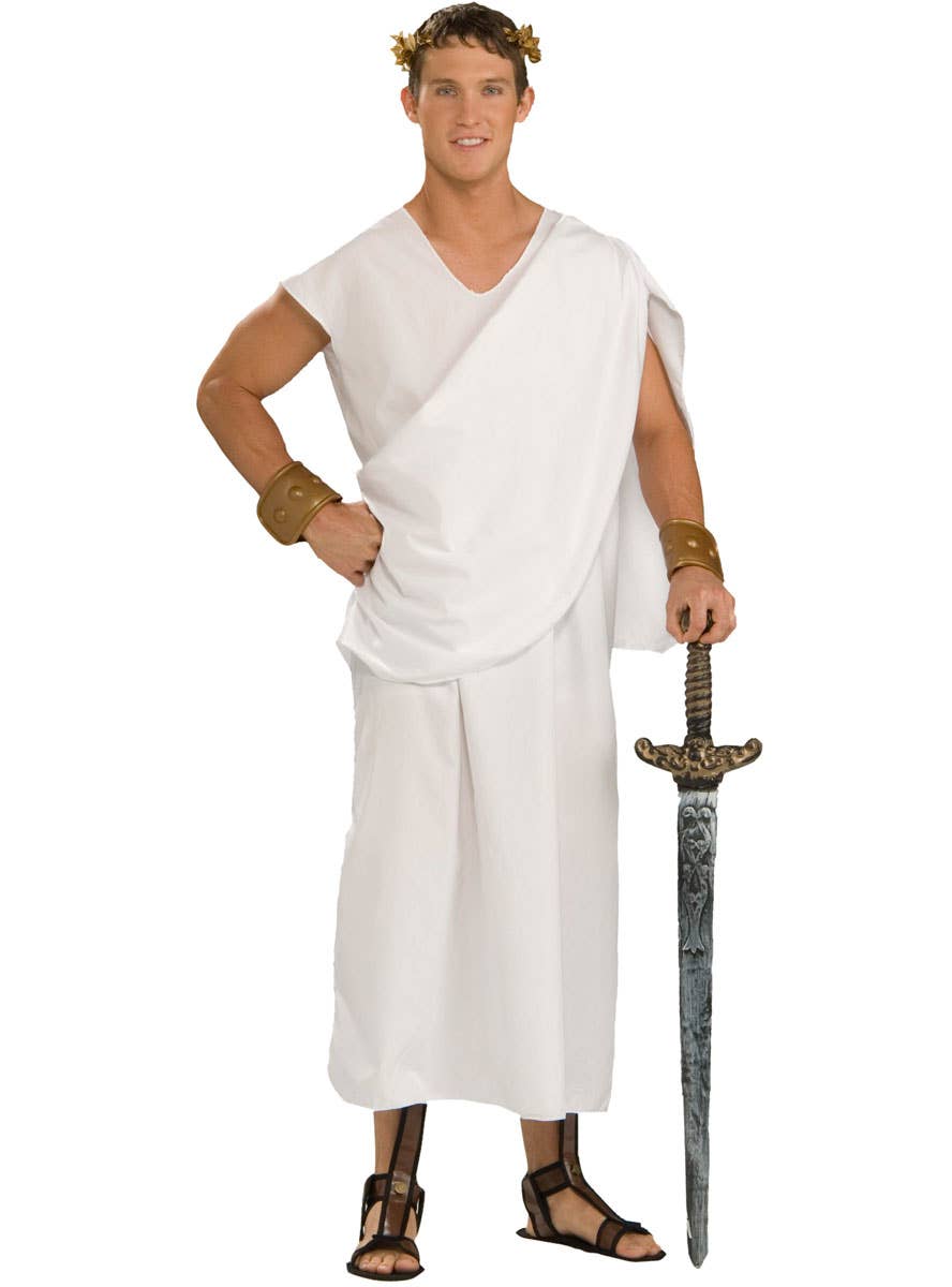 Long White Roman Toga Costume for Adults - Main Image