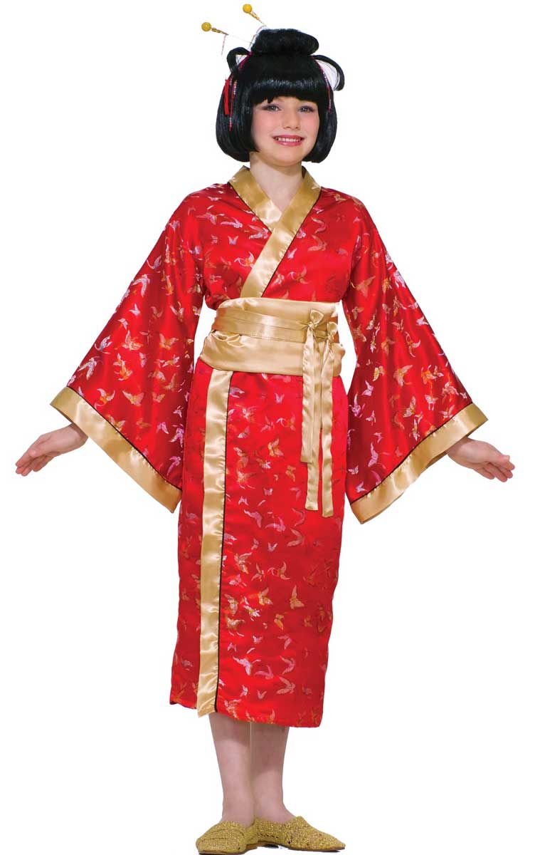 Girl's Japanese Red Geisha Kimono Costume Front
