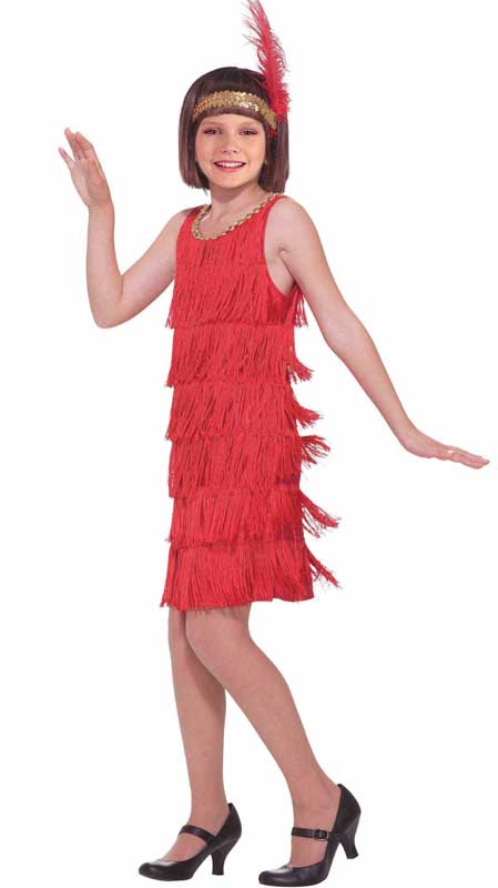 Girls 1920s Red Flapper Dress Great Gatsby Costume - Front View