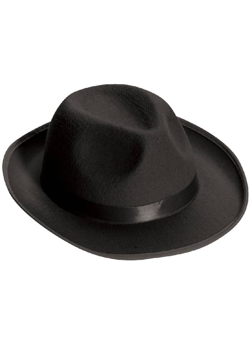 Deluxe Men's Black Fedora Costume Trilby Accessory Hat Main Image