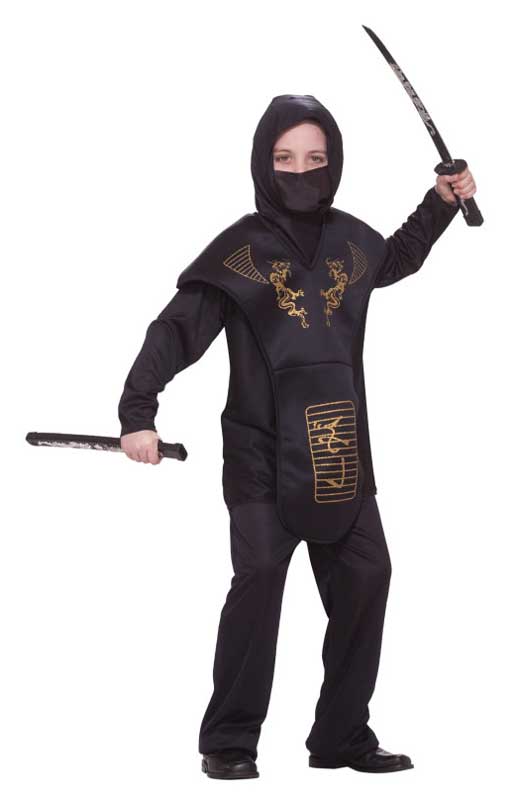 Boy's Black Ninja Costume Dress Up Front View