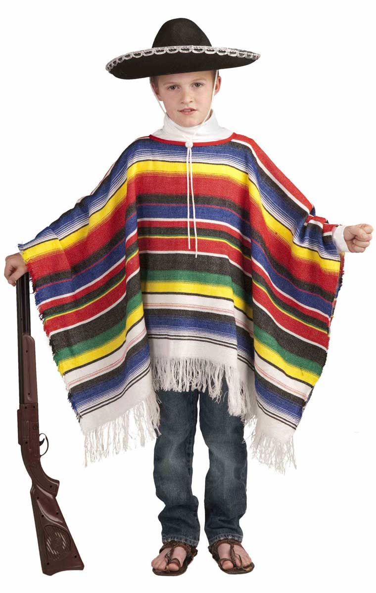 Boy's Mexican Poncho Wild West Costume Front View