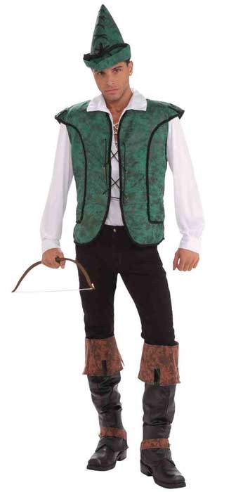 Robin Hood Men's Costume Kit with Vest, Hat and Boot Covers - Full View
