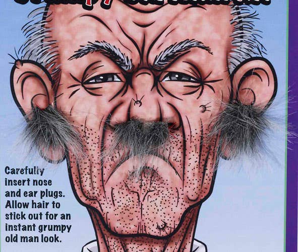 Fluffy Faux Grey Old Man Facial Hair Costume Accessory Kit - Alternative View